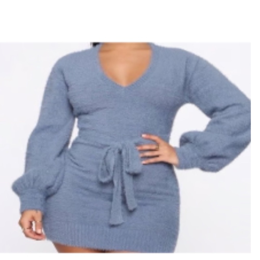 50%offw❤️ Fashion Nova Alice Fuzzy Tunic Long balloon Sleeve Sweater Dress XS